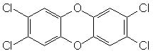 Figur 1. Strukturformel för PCDD-kongenen TCDD (2,3,7,8-tetraklordibenzo-p-dioxin)
